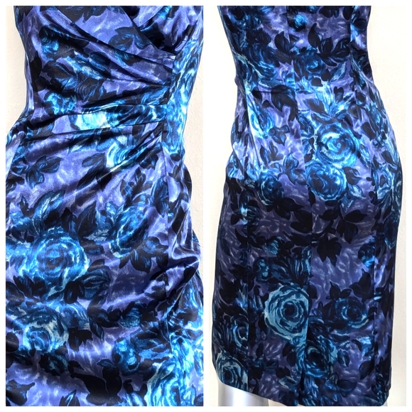 ReTro Floral Academia Vibrant Evening Cocktail Ruching Sleeveless Midi Dress - Picture 9 of 9